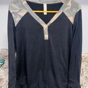 Vanilla Bay Black and Camouflage Long Sleeve Top